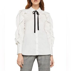 BCBGMaxAzria White Button Down with Black Ribbon